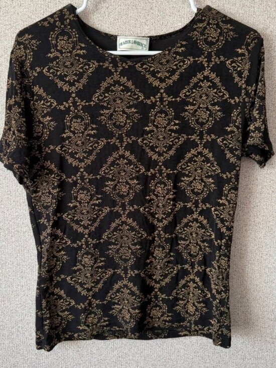 Tops - Womens Black Gold Damask  Top